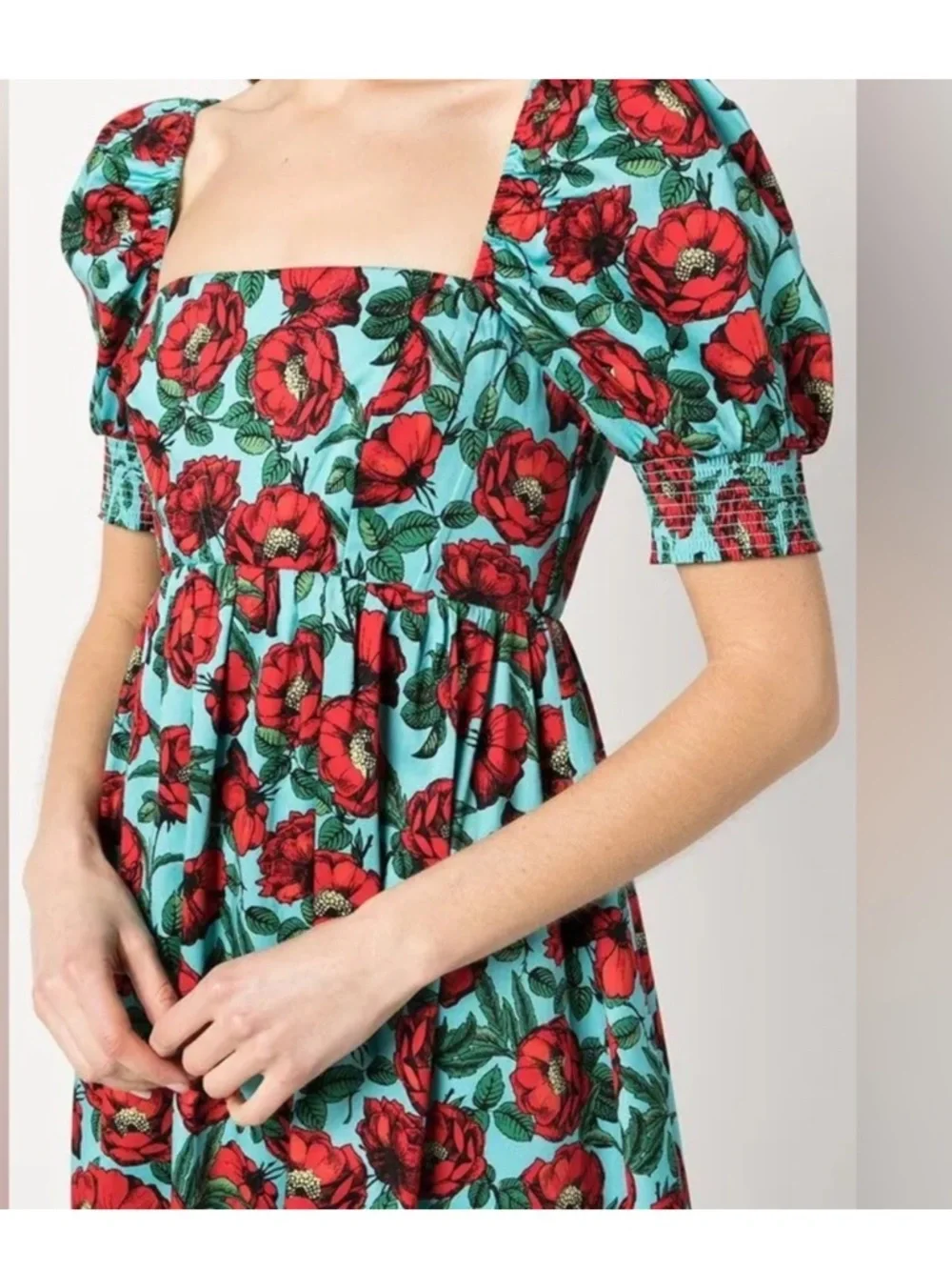 Alice + Olivia Mini Dress Woman Size 0 Beach Bliss Aqua Reyna Floral Empire B12